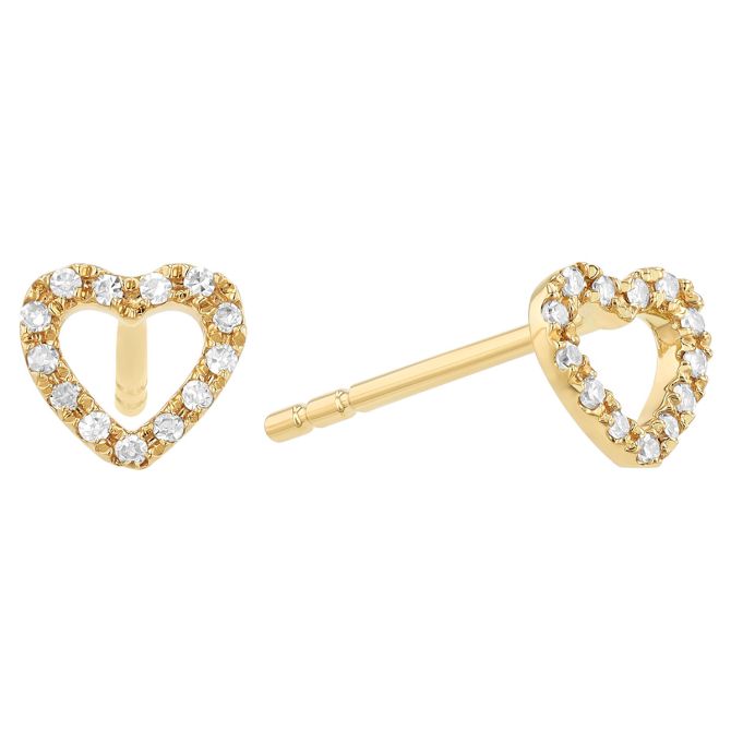 Diamond Open Heart Dainty Stud Earrings in Yellow Gold