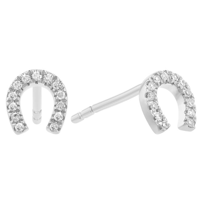 Diamond Dainty Horseshoe Stud Earrings in White Gold