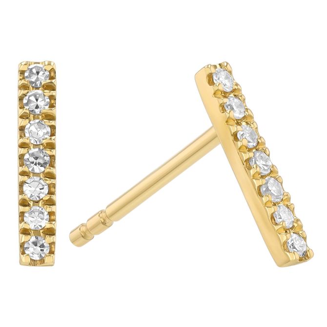 Diamond Bar Stud Earrings in Yellow Gold