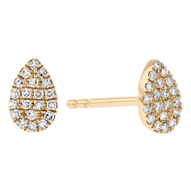 Diamond Pave Pear Shaped Stud Earrings in Yellow Gold