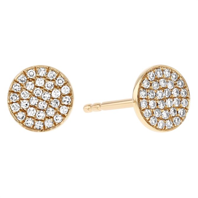 Diamond Pave Bezel Round Cluster Earrings in Yellow Gold, 5.8 mm