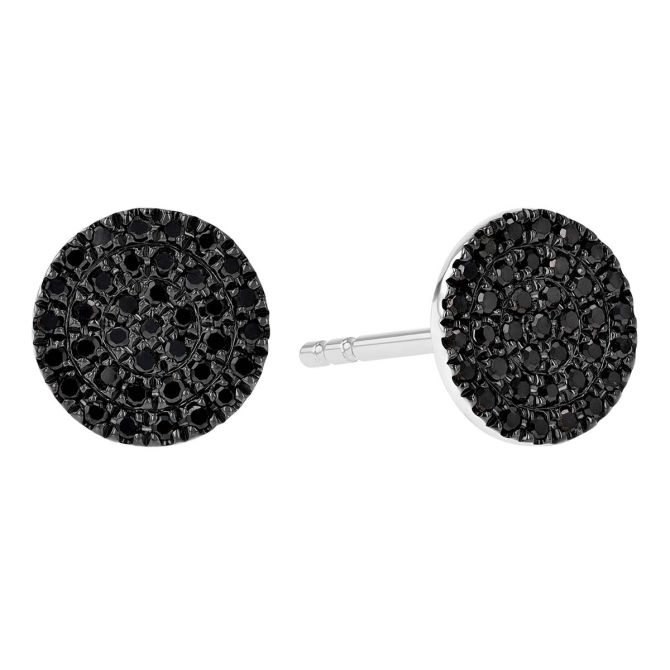 Black Diamond Round Cluster Earrings in White Gold, Large