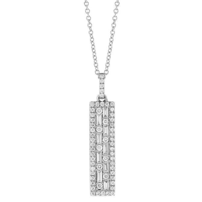 Diamond Mosaic Pave Bar Pendant in White Gold, 18"