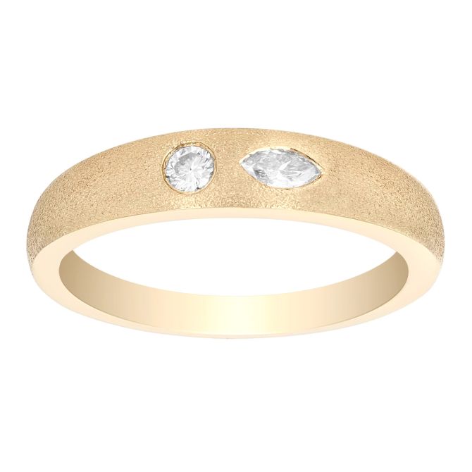 Marquise & Round Diamond Flush Set Ring in Satin Yellow Gold