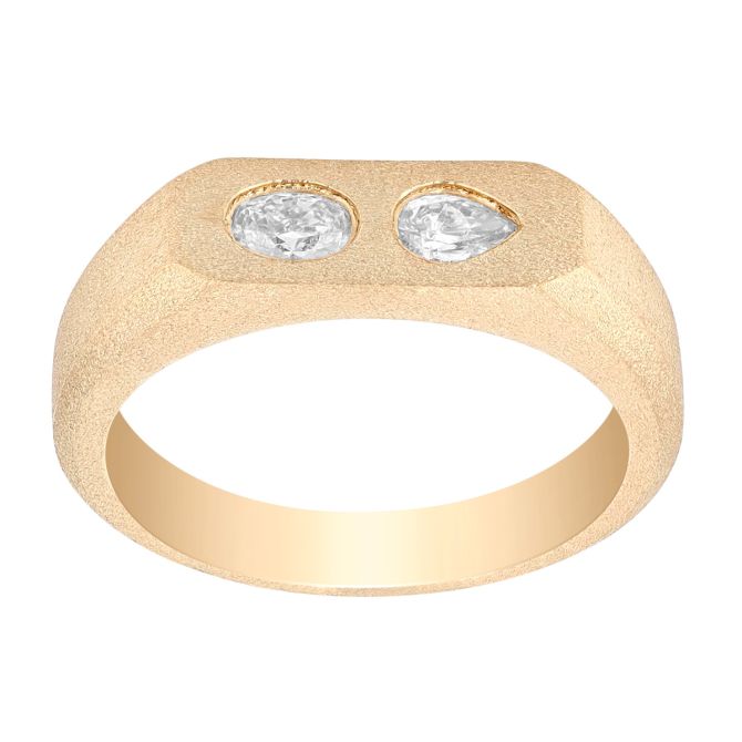 Pear & Oval Diamond Flush Set Ring in Satin Yellow Gold