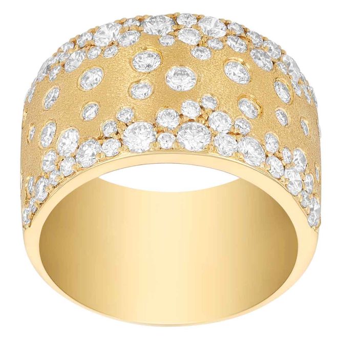 Flush Set Diamond Scatter Wide Band Ring in Yellow Gold