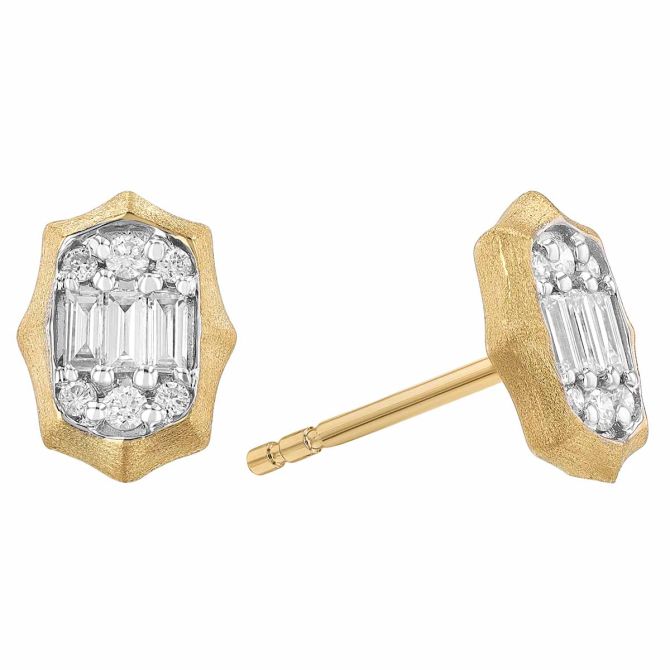 Multi Shape Diamond Cluster Stud Earrings in Yellow Gold