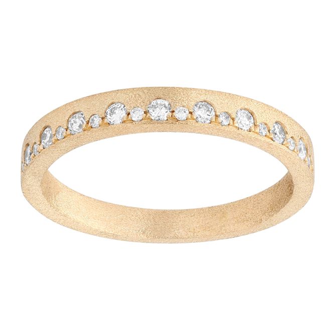 Alternating Size Flush Set Diamond Ring in Satin Yellow Gold