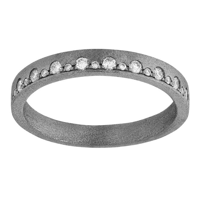 Alternating Size Flush Set Diamond Ring in Satin Black Rhodium