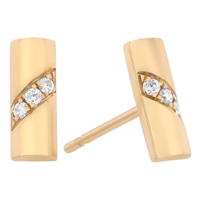 Diamond Rectangle Bar Stud Earrings in Yellow Gold