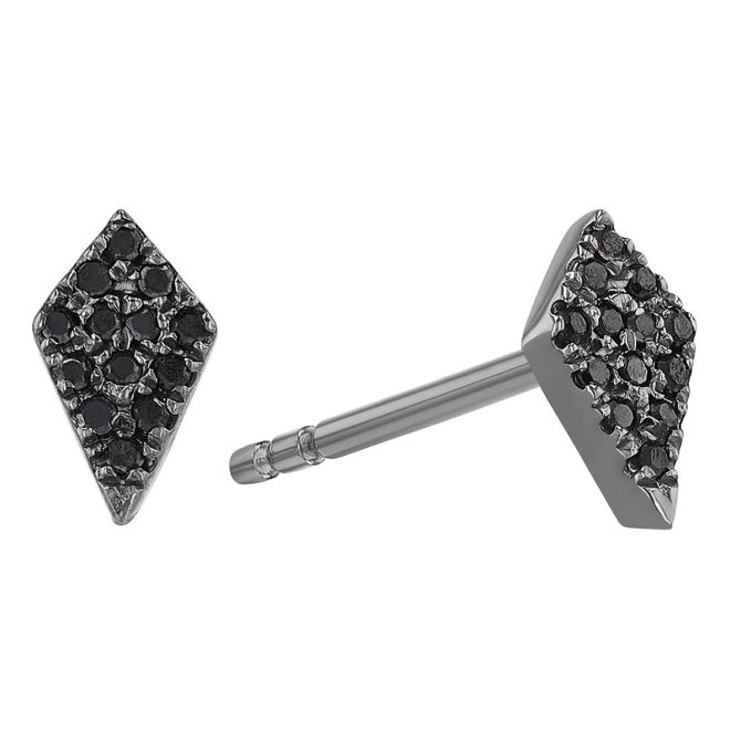 Black Diamond Pavé Dainty Kite Stud Earrings in Black Rhodium