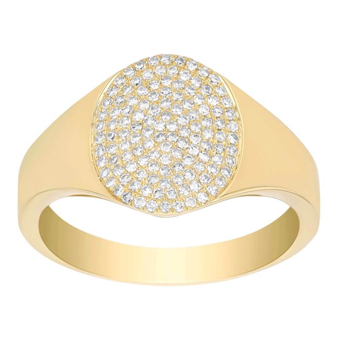 Diamond Pavé Oval Signet Ring in Yellow Gold