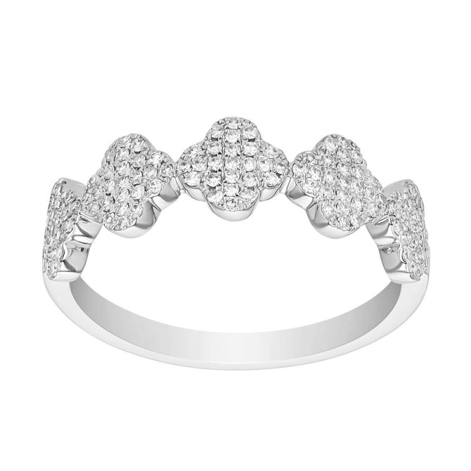 Diamond Pave 5 Clover Band Ring in White Gold