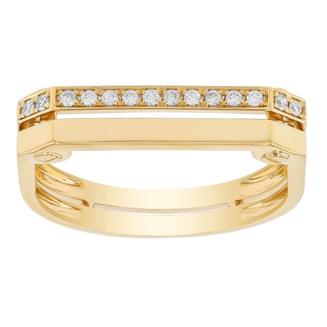 Diamond Angle Bar 2 Row Ring in Yellow Gold