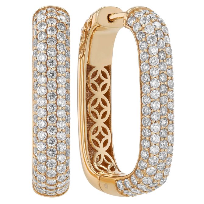 Diamond Pavé U-Shape Hoop Earrings in Yellow Gold