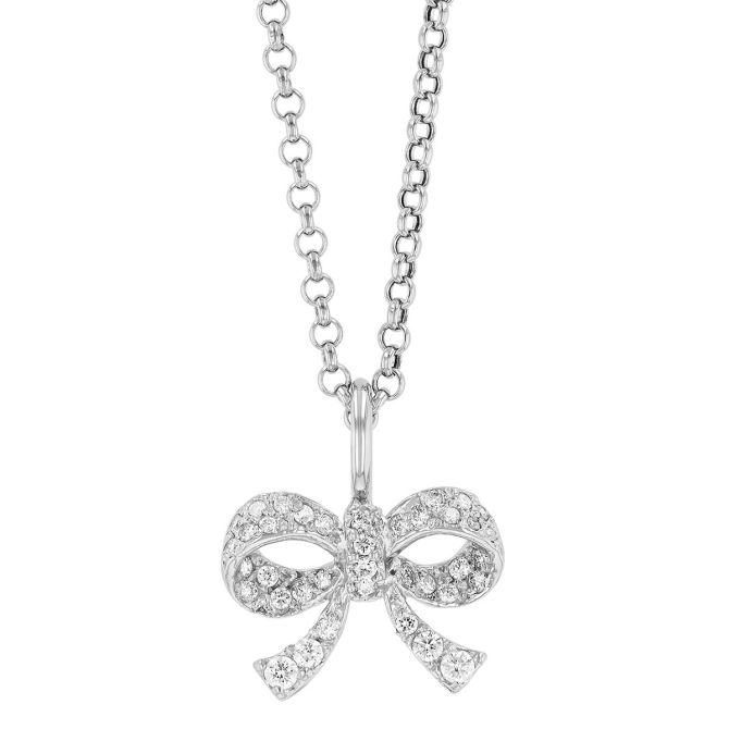 Diamond Pavé Bow Pendant in White Gold