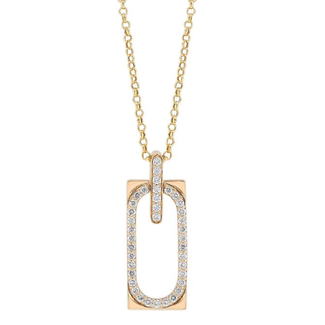 Diamond Oval Open Rectangle Pendant in Yellow Gold, 18"