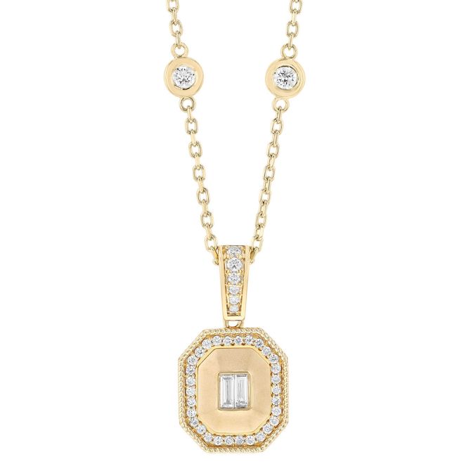 Baguette Diamond Center Geometric Pendant in Yellow Gold, 18"