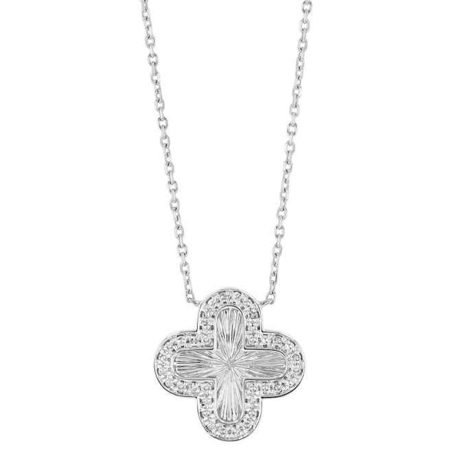 Diamond Clover Sunray Necklace in  White Gold, 18"