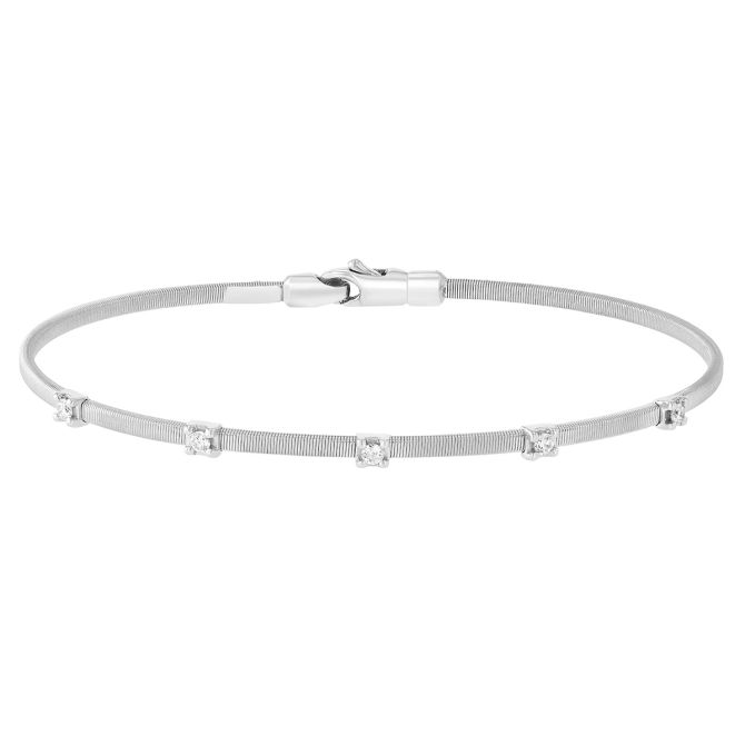 Round Diamond Station Coil Bracelet in White Gold