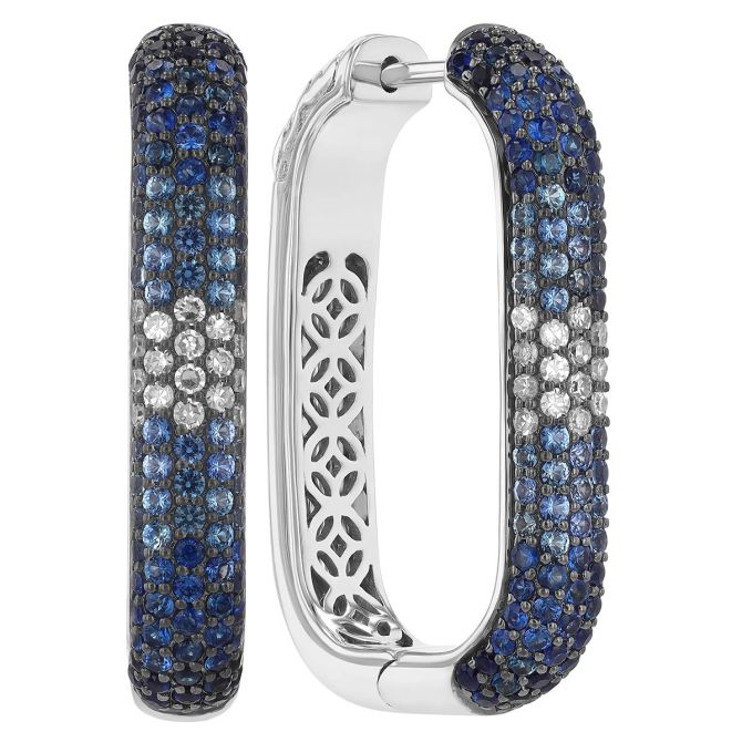 Sapphire & Diamond Pavé Ombre U-Shape Hoop Earrings in White Gold