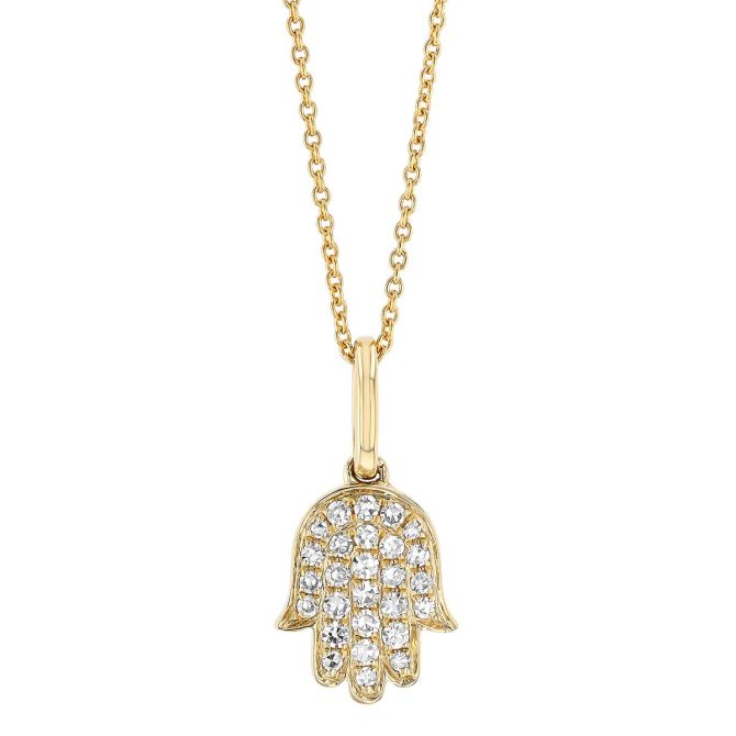 Diamond Pavé Hamsa Pendant in Yellow Gold, 16"