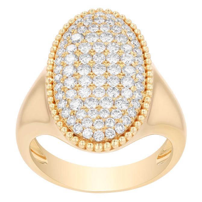 Doves Diamond Pave Oval & Beaded Edge Ring in Yellow Gold