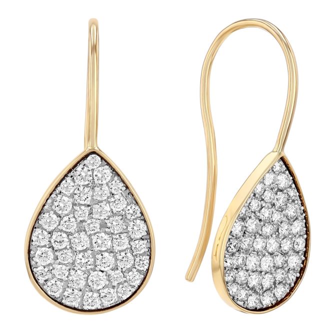 Doves Diamond Pave Pear Shape Drop Earrings in Two Tone