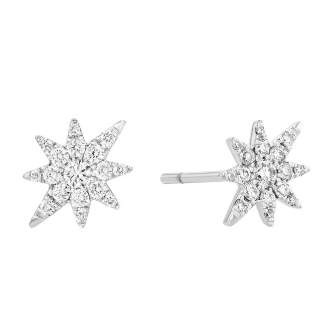 Doves Diamond Pave Shooting Star Stud Earrings in White Gold