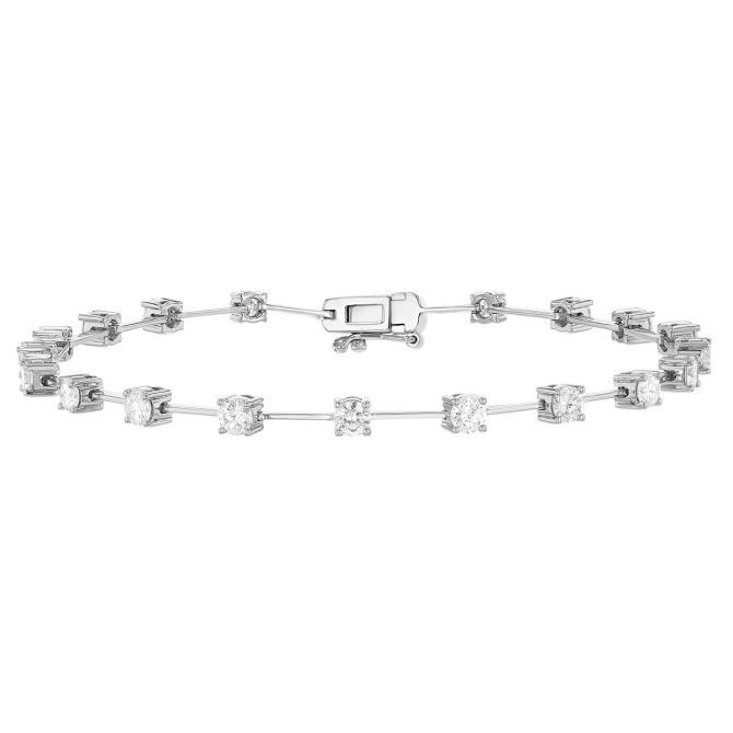 Round Diamond Station Wire Bracelet in White Gold, 7"