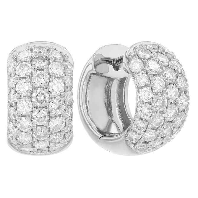 Diamond Pavé Wide Huggie Hoop Earrings in White Gold