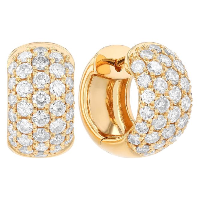 Diamond Pavé Wide Huggie Hoop Earrings in Yellow Gold