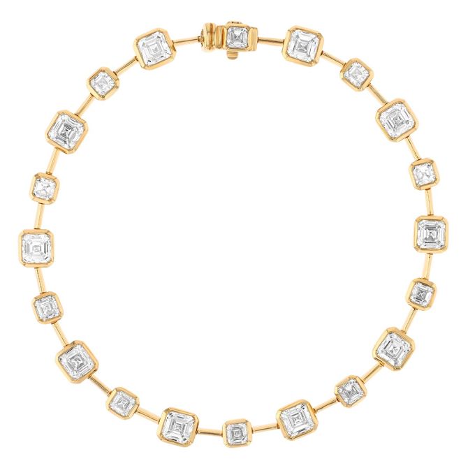 Bezel Set Asscher Diamond Alternating Size Bracelet in Yellow Gold, 7.25"