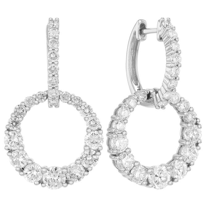 Graduated Diamond Open Circle Dangle Hoop Earrings in White Gold