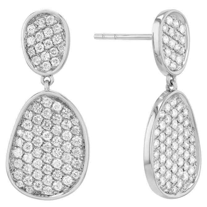 Diamond Pavé Double Oval Dangle Earrings in White Gold