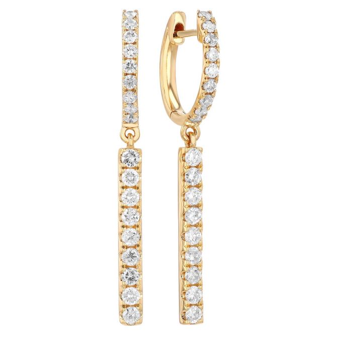 Diamond Vertical Bar Dangle Hoop Earrings in Yellow Gold