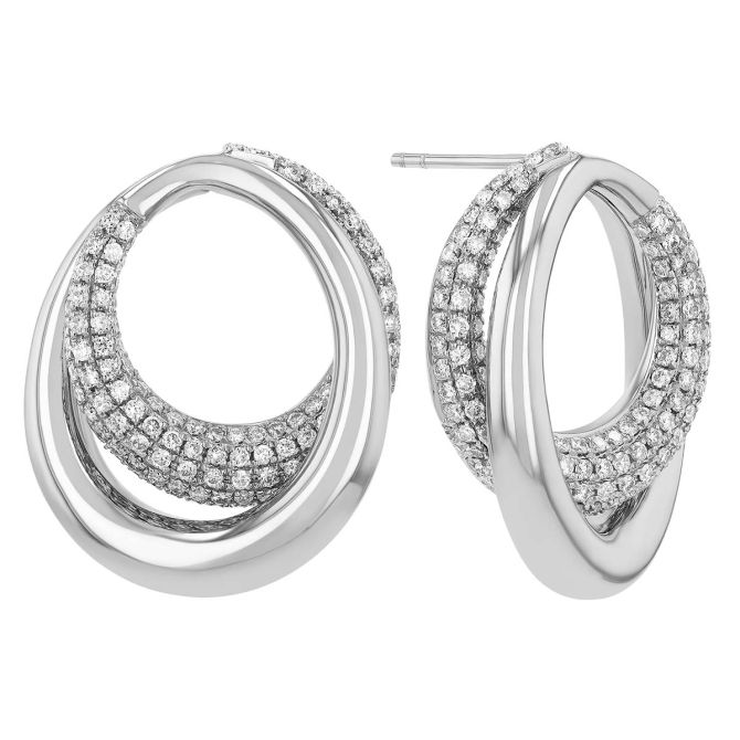 Diamond Pavé & White Gold Double Circle Drop Earrings