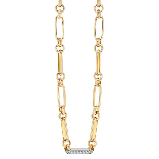 Roberto Coin Oro Classic Paperclip & Rounded Link Chain Necklace in Two Tone with Diamond Pavé Link