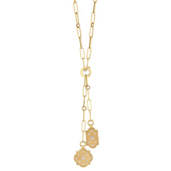 Roberto Coin Venetian Princess Diamond Double Pendant Lariat Necklace in Yellow Gold