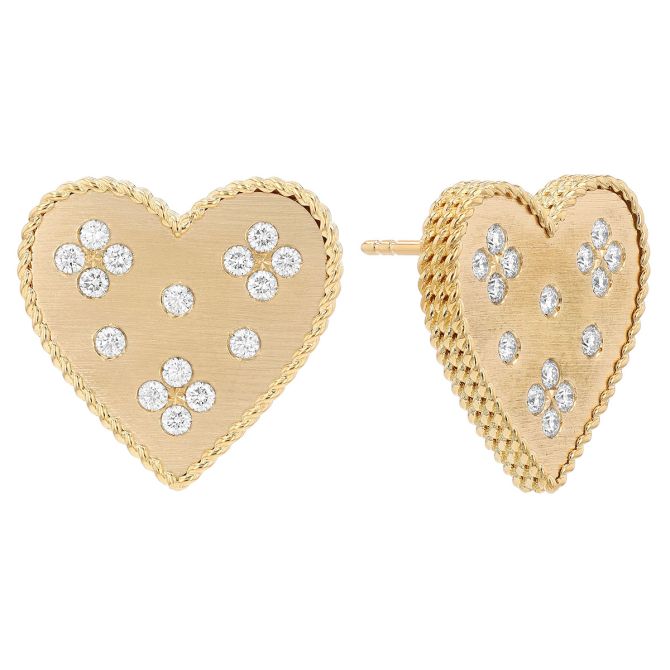 Roberto Coin Venetian Princess Diamond Heart Stud Earrings in Yellow Gold