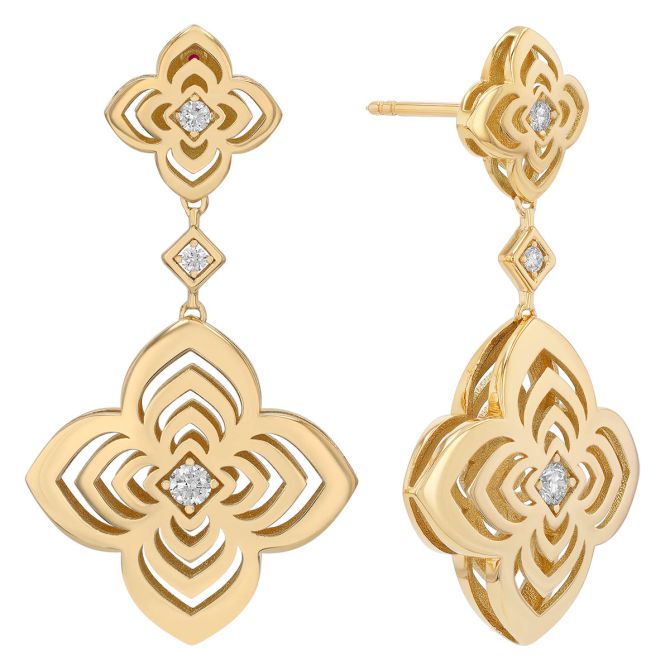 Roberto Coin Palazzo Ducale Drop Earrings with Diamonds in Yellow Gold