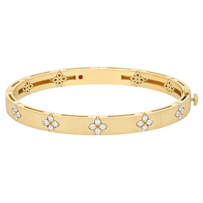 Roberto Coin Love in Verona Diamond Bangle Bracelet in Satin Yellow Gold, Medium Width