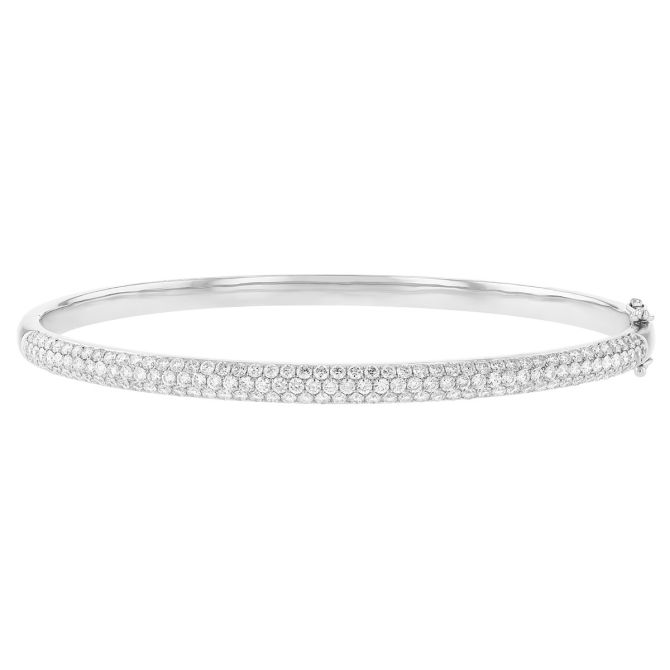 Diamond Pave 3 Row Bangle Bracelet in White Gold