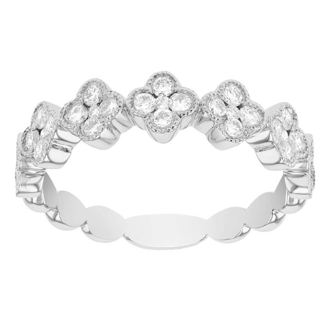 Diamond Cluster Floral Pattern Ring in White Gold