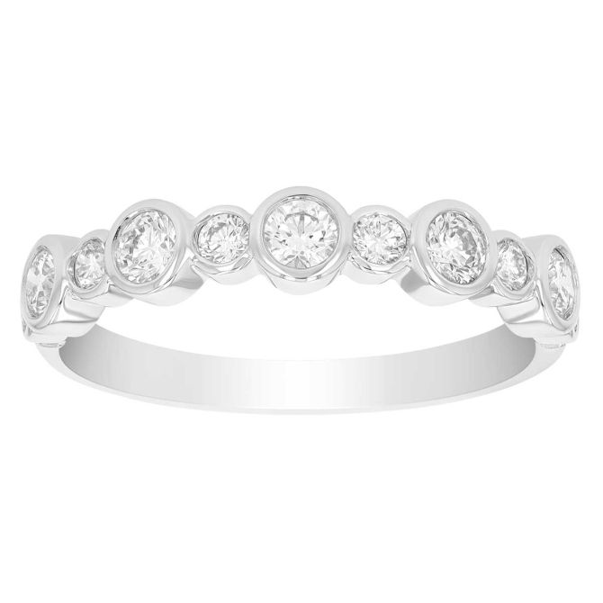 Round Bezel Set Diamond Alternating Size Ring in White Gold