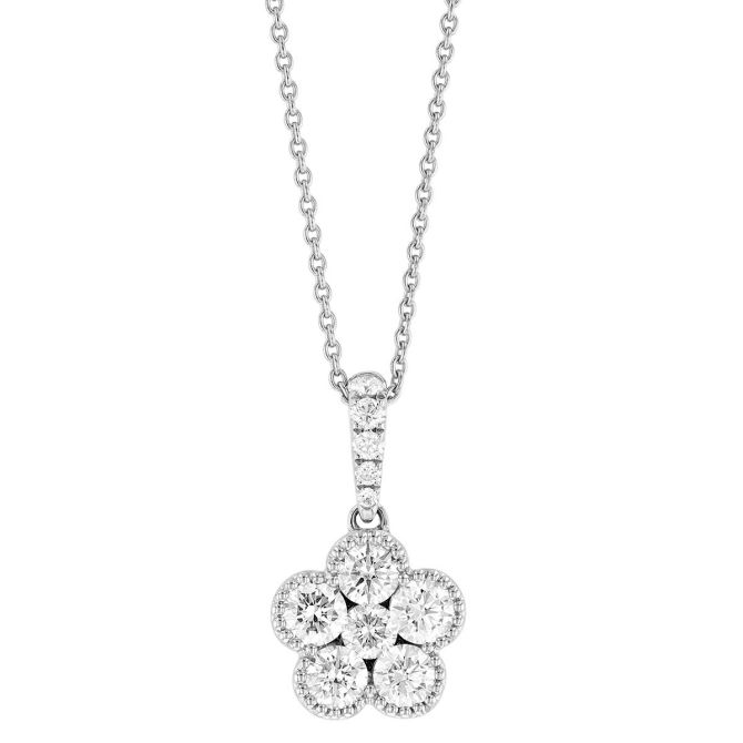 Diamond Cluster Floral Pendant in White Gold