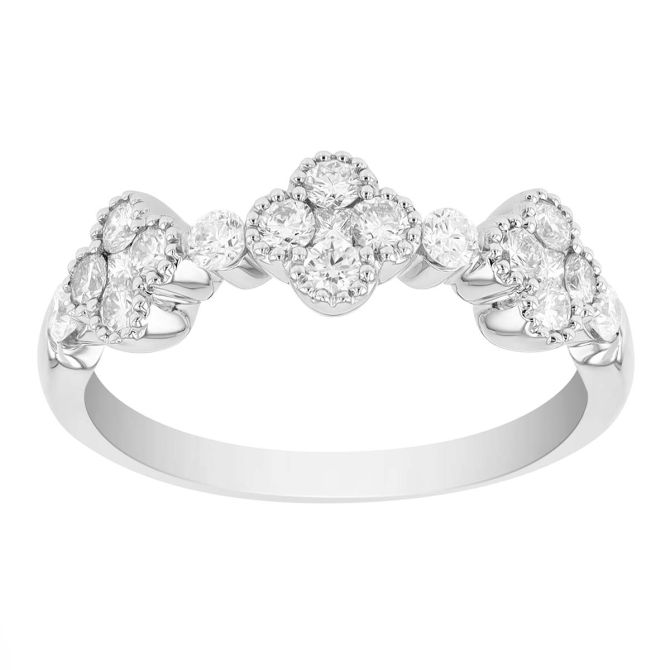 Diamond Cluster Clover Pattern Ring in White Gold