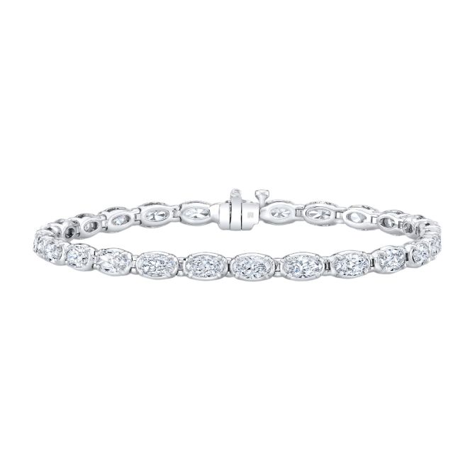 Rahaminov Oval Diamond Tennis Bracelet in White Gold, 6.10 cttw, 6.5"