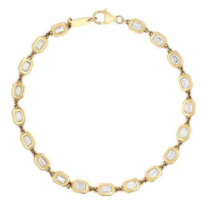 Emerald Cut Bezel Set Diamond Bracelet in Yellow Gold