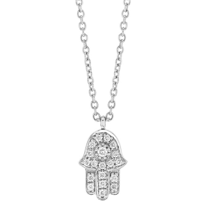 Diamond Hamsa Pendant in White Gold